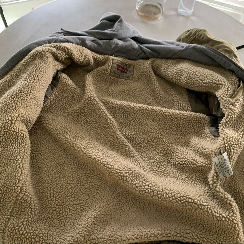 Levi’s Hooded Cotton Canvas Military Trucker Jacket Tan Work Outdoor Layered M - Picture 16 of 16